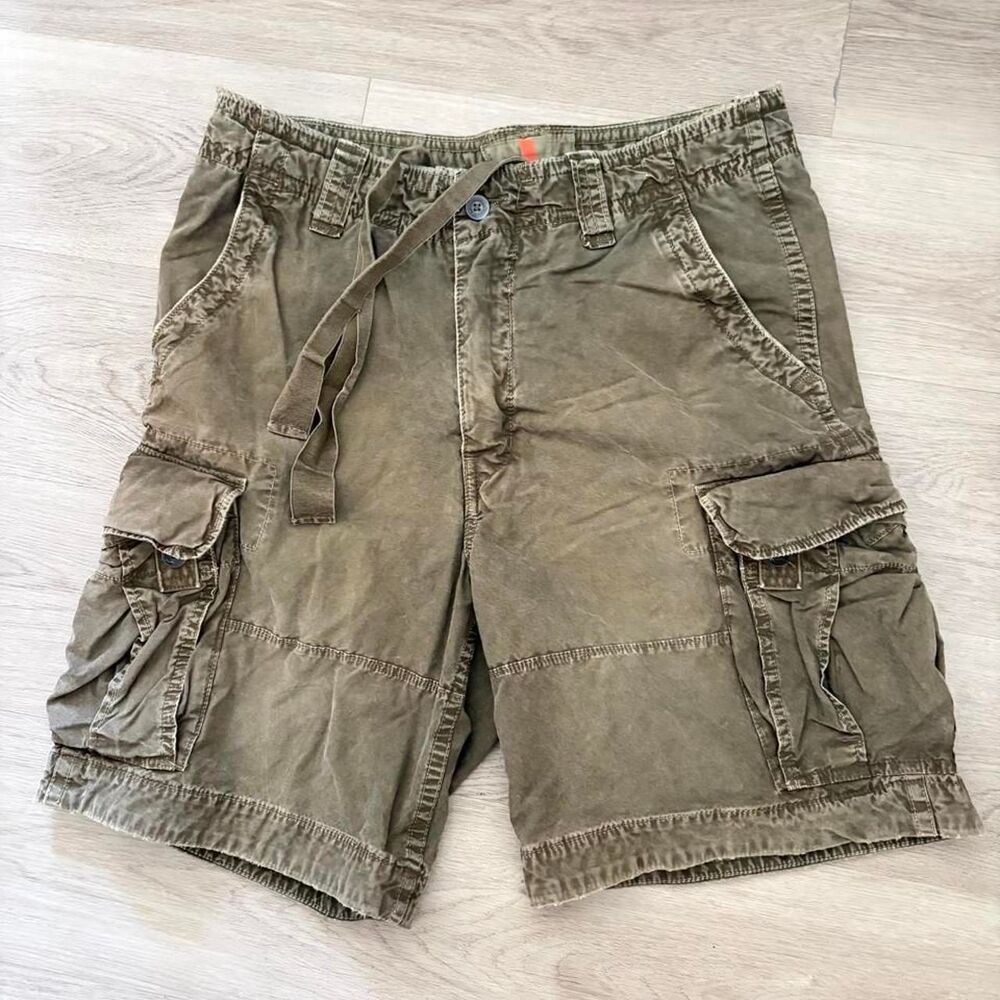 Vintage Y2K Hollister-co Men's Khaki and Green Baggy Cargo Shorts Size L
